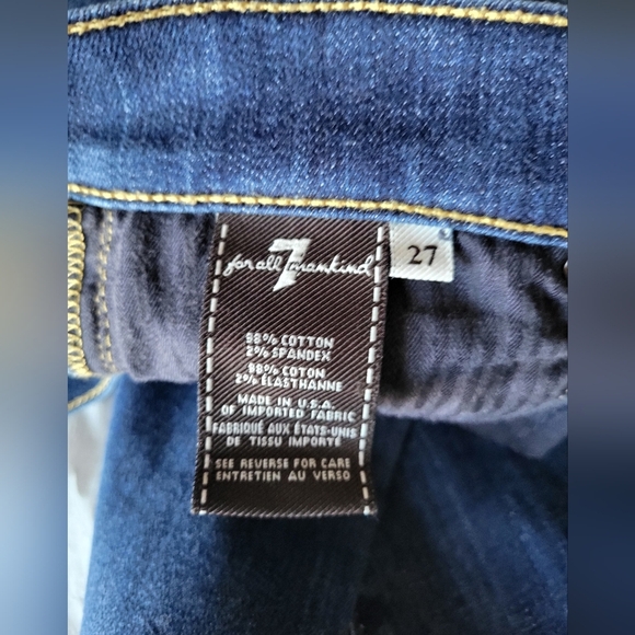 7 For All Mankind Blue Skinny Crop & Roll Jeans, Size 27 X 26 Inseam - Picture 4 of 5